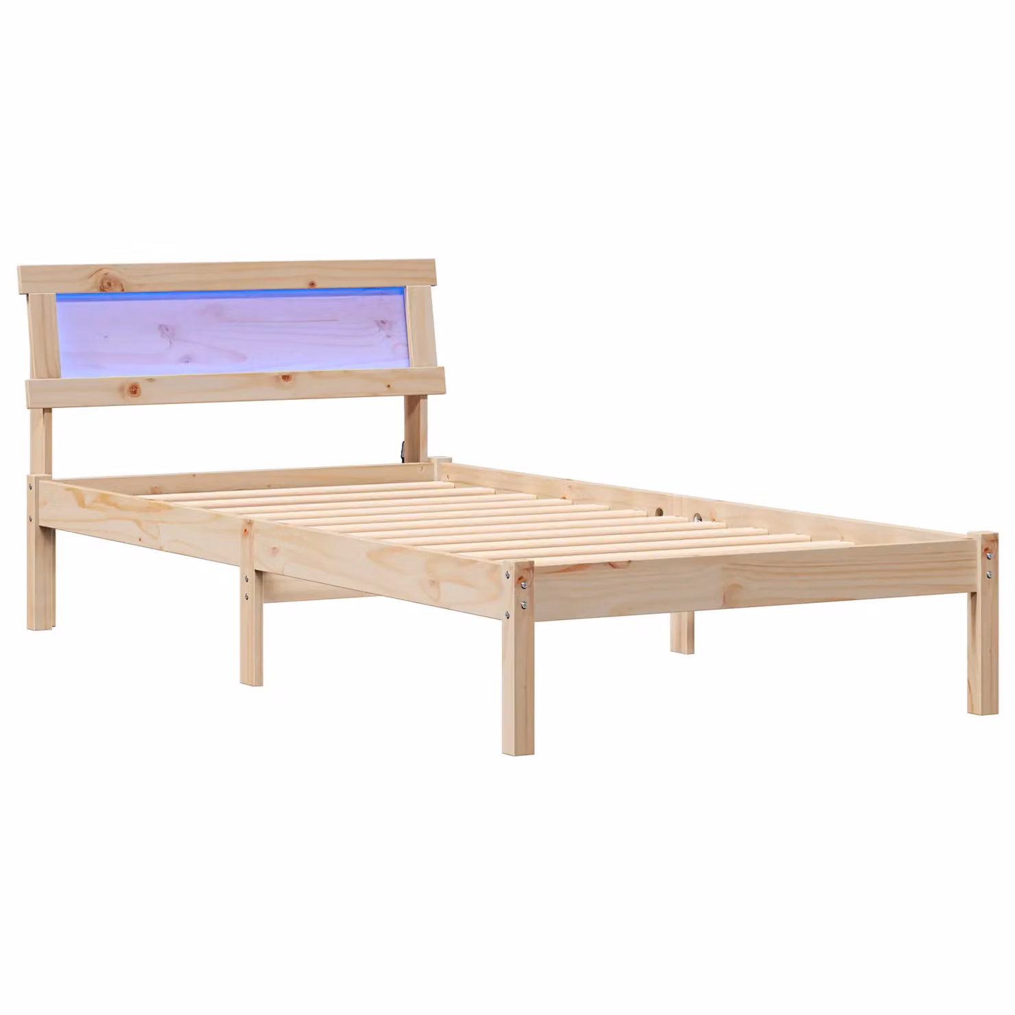 Berkfield Home Solid Pine Wood Bed with Headboard and LED Strip Lights, Brown, W/D/H: 90 x 190 cm