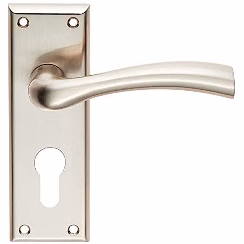 Loops Chunky Curved Tapered Handle on Euro Lock Backplate, Brushed Silver, W: 15.0 cm, H: 15.0 cm, D: 0.4 cm