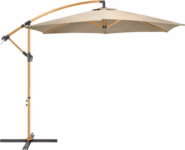 Christow Wood-Effect Cantilever Parasol in Taupe with UPF 50+ Polyester Canopy and Steel Frame