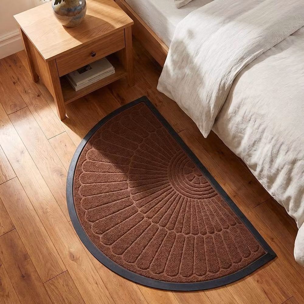 NESTLUNE Brown Semi-circle Non-Slip Washable Indoor Door Mat – 3