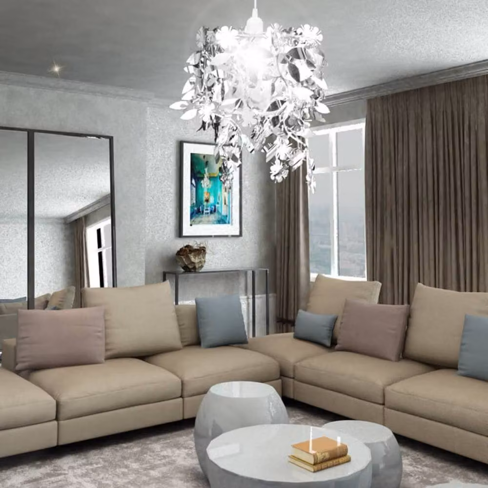 Berkfield Home Leaves Paillette Pendant Chandelier Lamp, Silver, W/D/H: 21.5 x 21.5 x 30 cm – 8