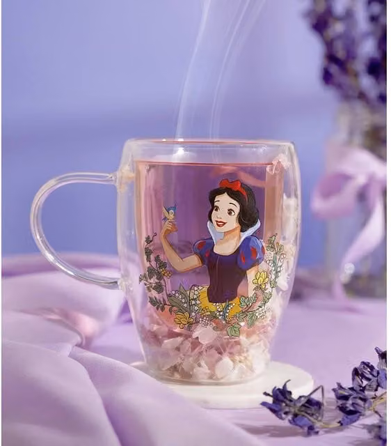 Disney Snow White Pastel Princess Floral Decorative Glass Mug in Yellow, White and Transparent