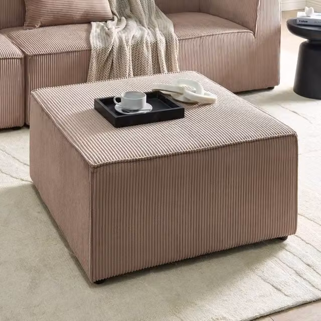 Wyld and Coco Nexra Corduroy Square Ottoman in Sand Beige