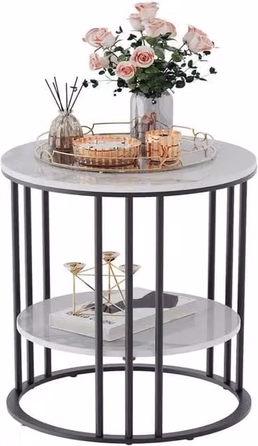 ERGOVEXA Modern Round Marble Coffee Table with Metal Frame in Black, White and Multicolour – 1