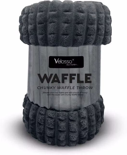 Velosso Thermal Plush Waffle Design Blanket in Anthracite Grey, W/D/H: 200 x 240 cm