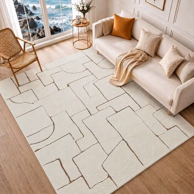 Livabliss Freud Modern High Pile Rug in Ivory and Brown, W: 160 cm, L: 215 cm