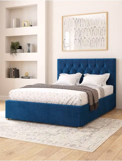 Aspire Olivier Electric Adjustable Bed in Blue Plush Velvet with Pocket Sprung Mattress, W/D/H: 90 x 200 cm, Single