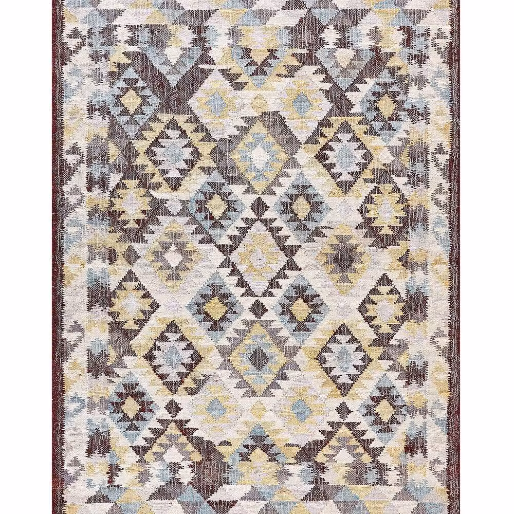 Wyld and Coco Handwoven Multicolour Geometric Jute and Cotton Rectangular Rug with Fringes W: 140 cm, L: 200 cm – 2