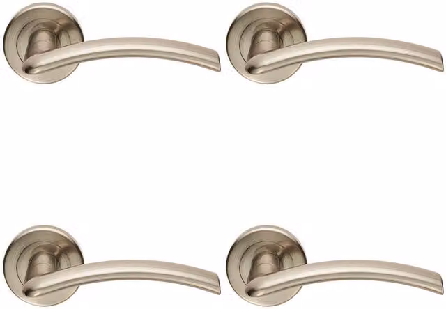 Loops 4 Pair Flat Arched Style Handle on Round Rose Concealed Fix in Satin Nickel