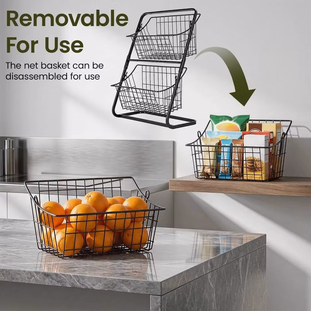 Nordara 2-Tier Metal Kitchen Fruit Basket in Black – 4