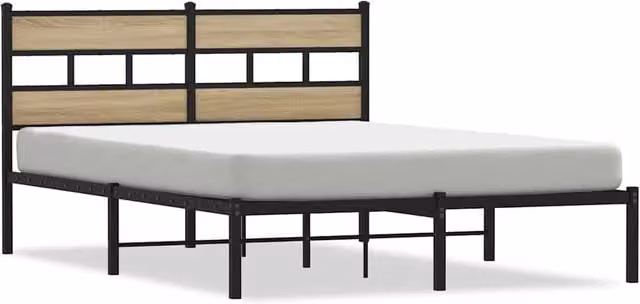 Berkfield Home Metal Bed Frame in Sonoma Oak Brown, W/D/H: 140 x 190 cm – 1