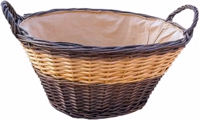 Red Wicker Hamper with Handles in Brown and White
