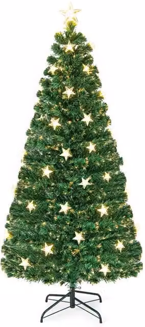 Gymax 6ft Green Fiber Optic Christmas Tree with 230 Tips, 30 Star Lights and 8 Lighting Modes – 1