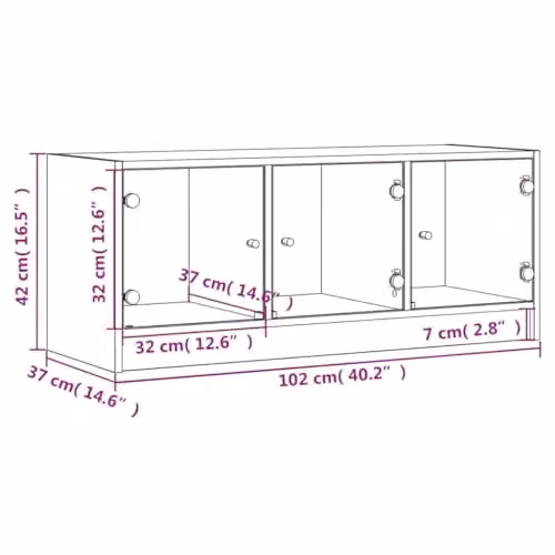 vidaXL Modern TV Cabinet with Glass Doors in Smoked Oak Brown, W: 102 cm, D: 37 cm, H: 42 cm – 3