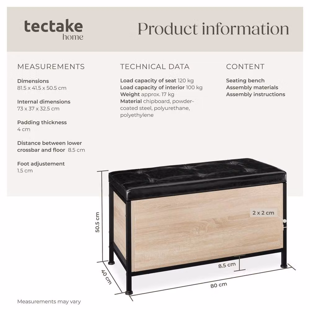 tectake Calico Storage Bench in Light Oak and Brown – 6