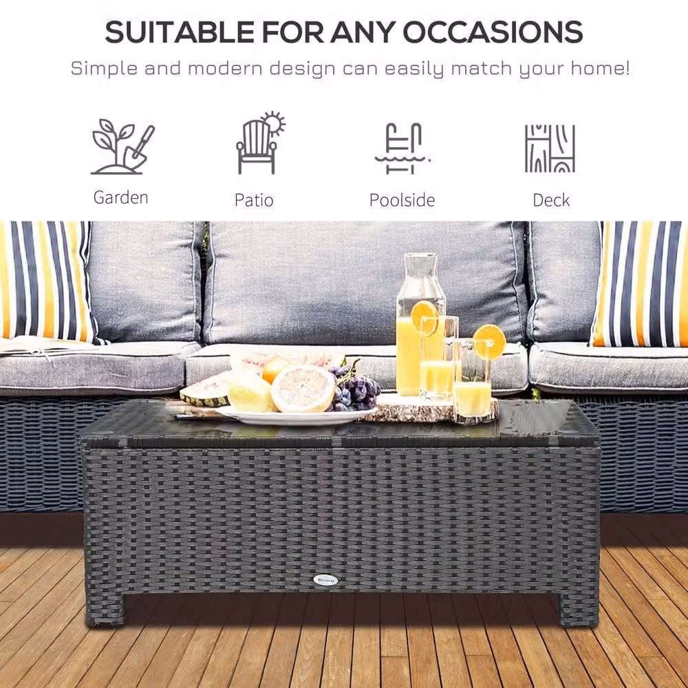 Wyld Haus Niyo Black Rattan Rectangular Outdoor Coffee Table with Tempered Glass Top – 3