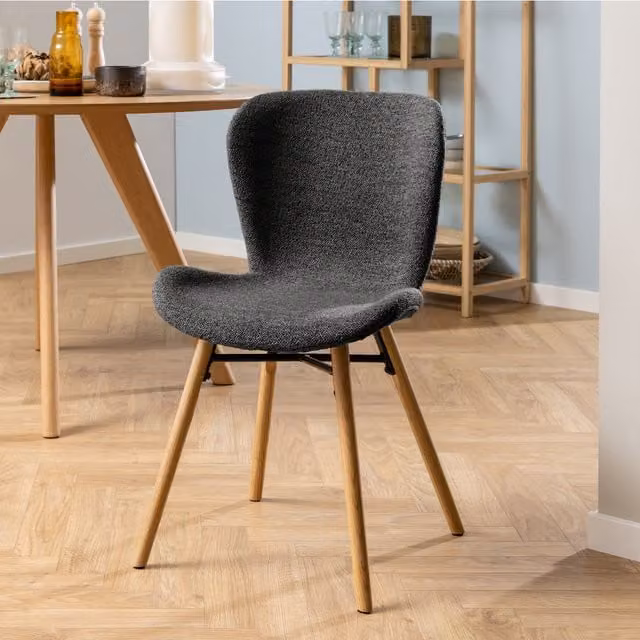 Furniture To Go Batilda Dining Chairs Set of 2 in Grey Fabric with Oiled Oak Wood Frame