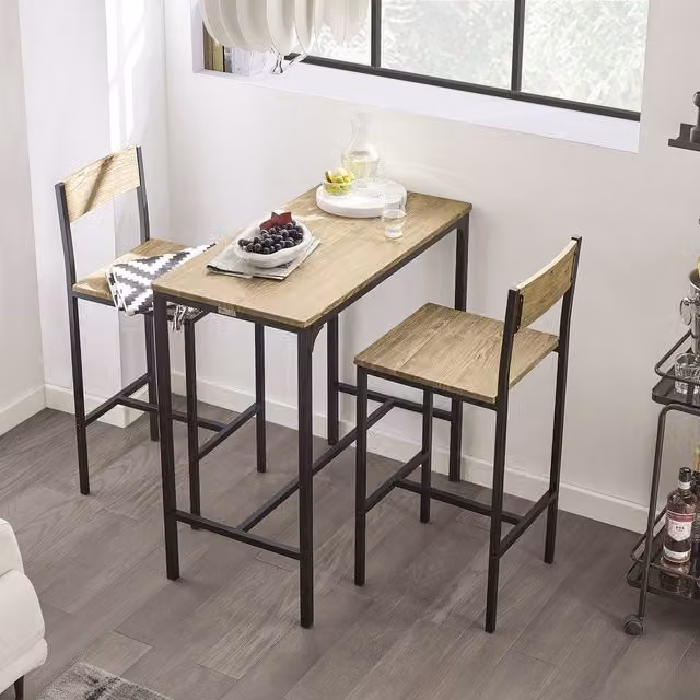 SoBuy Modern Bar Set with 1 Bar Table and 2 Stools in Yellow Matt Metal