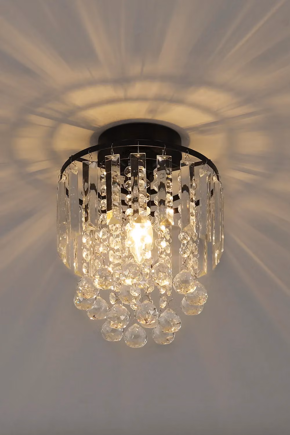 Living and Home Modern Crystal Mount Ceiling Light in Black and Chrome – 4