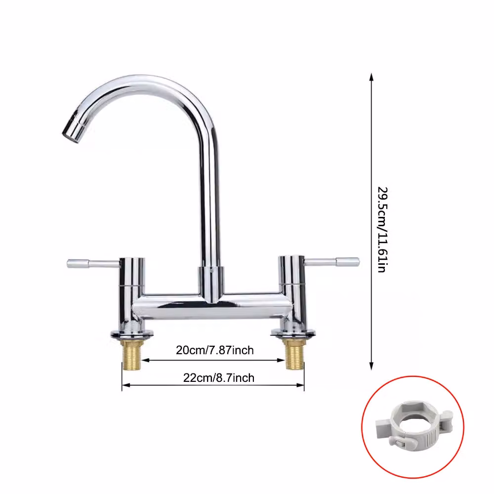 Hinsinc Dual Lever 2 Hole Deck Mounted Kitchen Sink Mixer Tap in Chrome Silver – 2