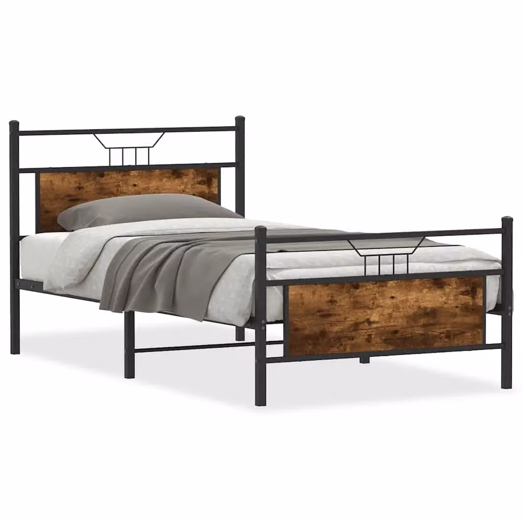 Berkfield Home Smoked Oak Bed Frame in Brown, W/D/H: 107 x 203 x 91.5 cm – 2