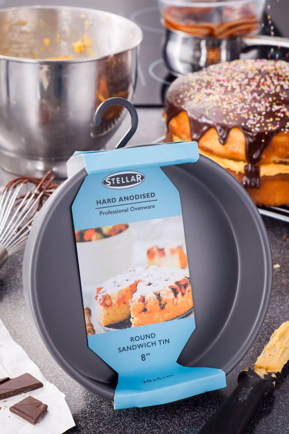 Stellar Hard Anodised Round Sandwich Cake Tin, Metallic Silver, Diameter: 20 cm – 2