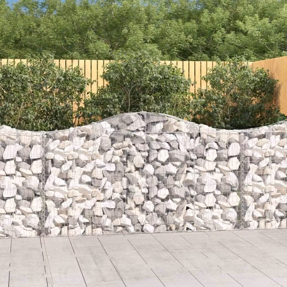 Berkfield Home Decorative Arched Gabion Baskets, 2 Piece Set, Galvanised Steel, Silver, W/D/H: 200 x 30 x 100/120 cm – 2
