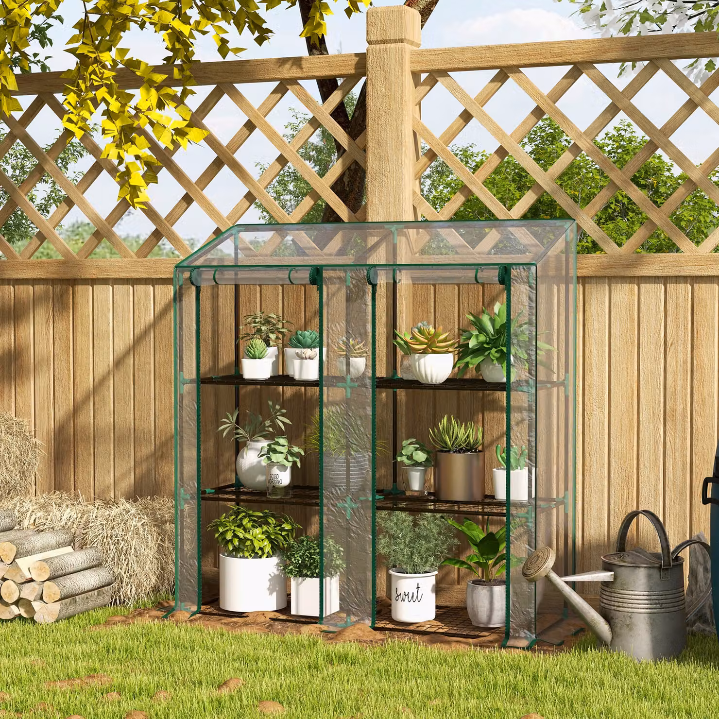 Outsunny 3 Tier 6 Wire Shelves Reinforced Mini Greenhouse in Clear – 2