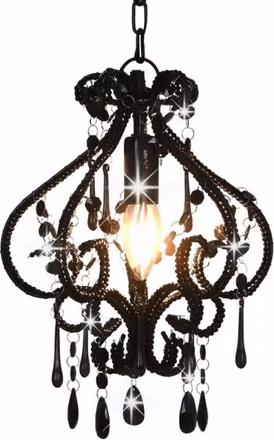 Berkfield Home Round Black Metal Ceiling Lamp with Beads and E14 Socket – 1