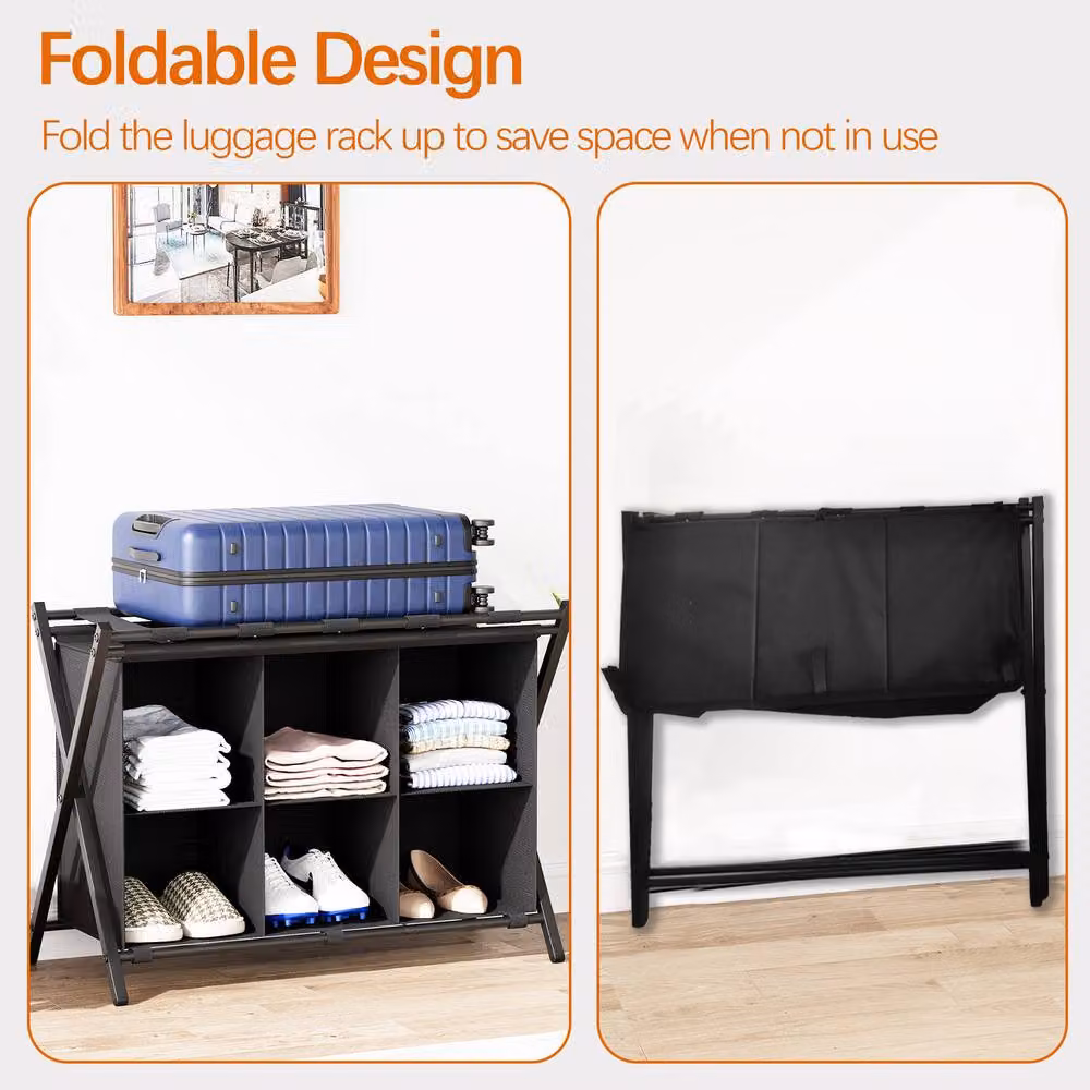 Huhote Black 6 Cube Storage Shelves and Luggage Rack – 8