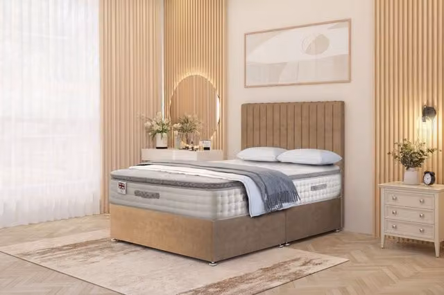 Somnior Eleanor Plush Divan Bed Set with Pillowtop Hybrid Mattress and 54 inch Headboard in Beige, W/D/H: 120 x 200 x 76.2 cm – 1