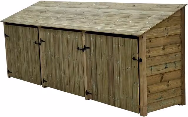 Arbor Garden Solutions Triple Bay Premium Tongue and Groove Wooden Log Store with Doors in Natural Light Green, Width: 126 cm