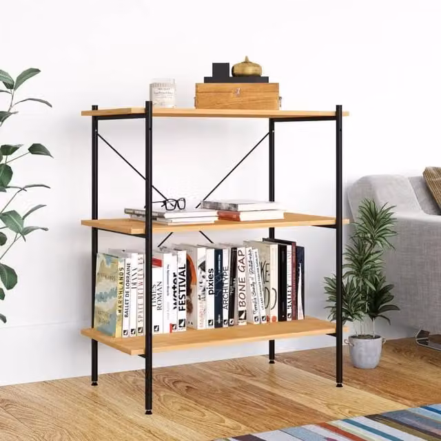 Berkfield Home 3-Tier Industrial Shelving Unit in Black and Oak, W/D/H: 80 x 40 x 92 cm