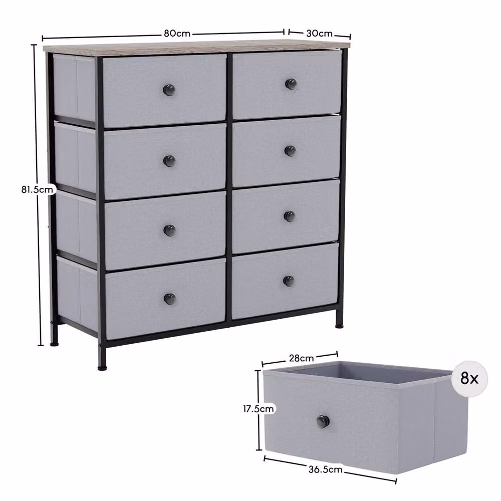 SPETLEK Chorley Grey Fabric and Metal 8-Drawer Storage Chest of Drawers – 2