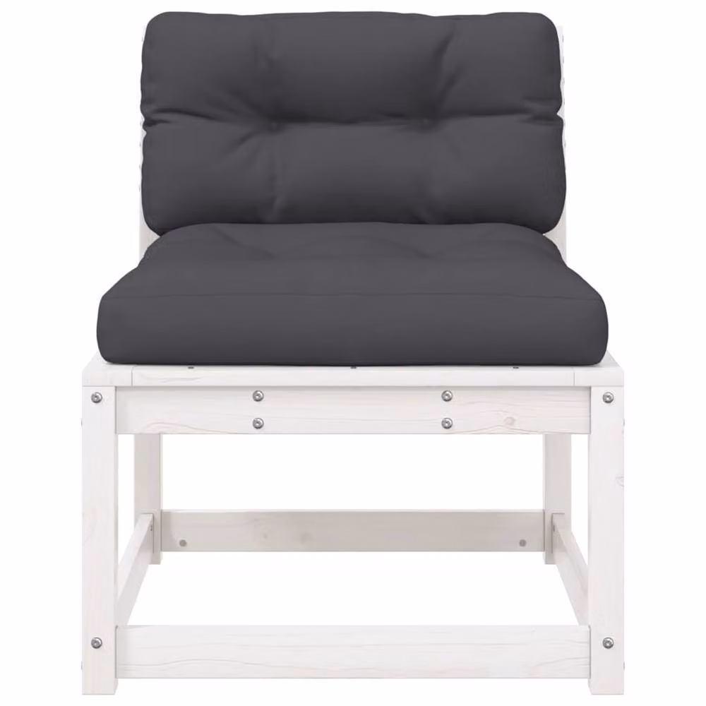 Berkfield Home Garden Sofa with Cushions in White Solid Pine Wood – 3