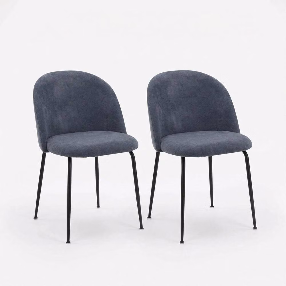 Havendro Set of 2 Modern Blue Fabric and Metal Padded Dining Chairs – 2