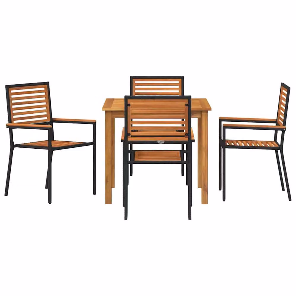 Berkfield Home 5 Piece Garden Dining Set in Black Poly Rattan and Acacia Wood – 4