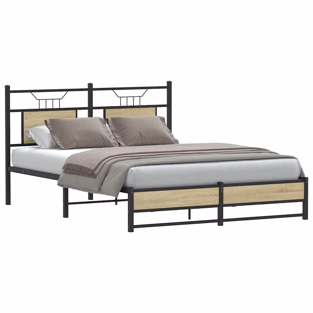 Berkfield Home Sonoma Oak Bed Frame in Brown, W/D/H: 140 x 190 cm – 2