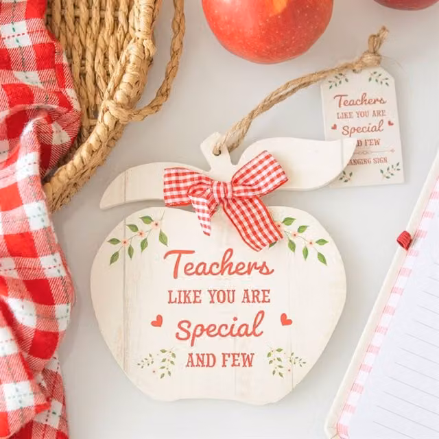 KDMK Teacher Appreciation Apple Hanging Pendant Decoration in Beige, Silver and White
