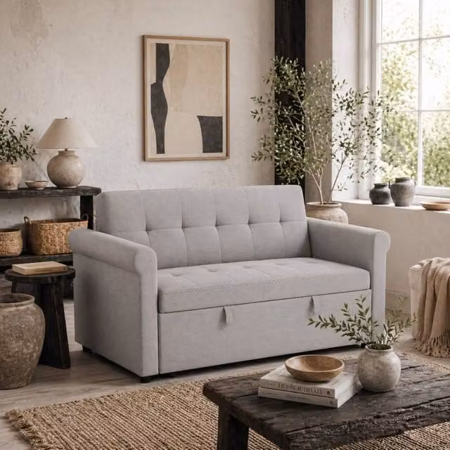 Wyld Haus Rekano Grey Velvet 2 Seater Click Clack Sofa Bed W/D/H: 141 x 78 x 78 cm