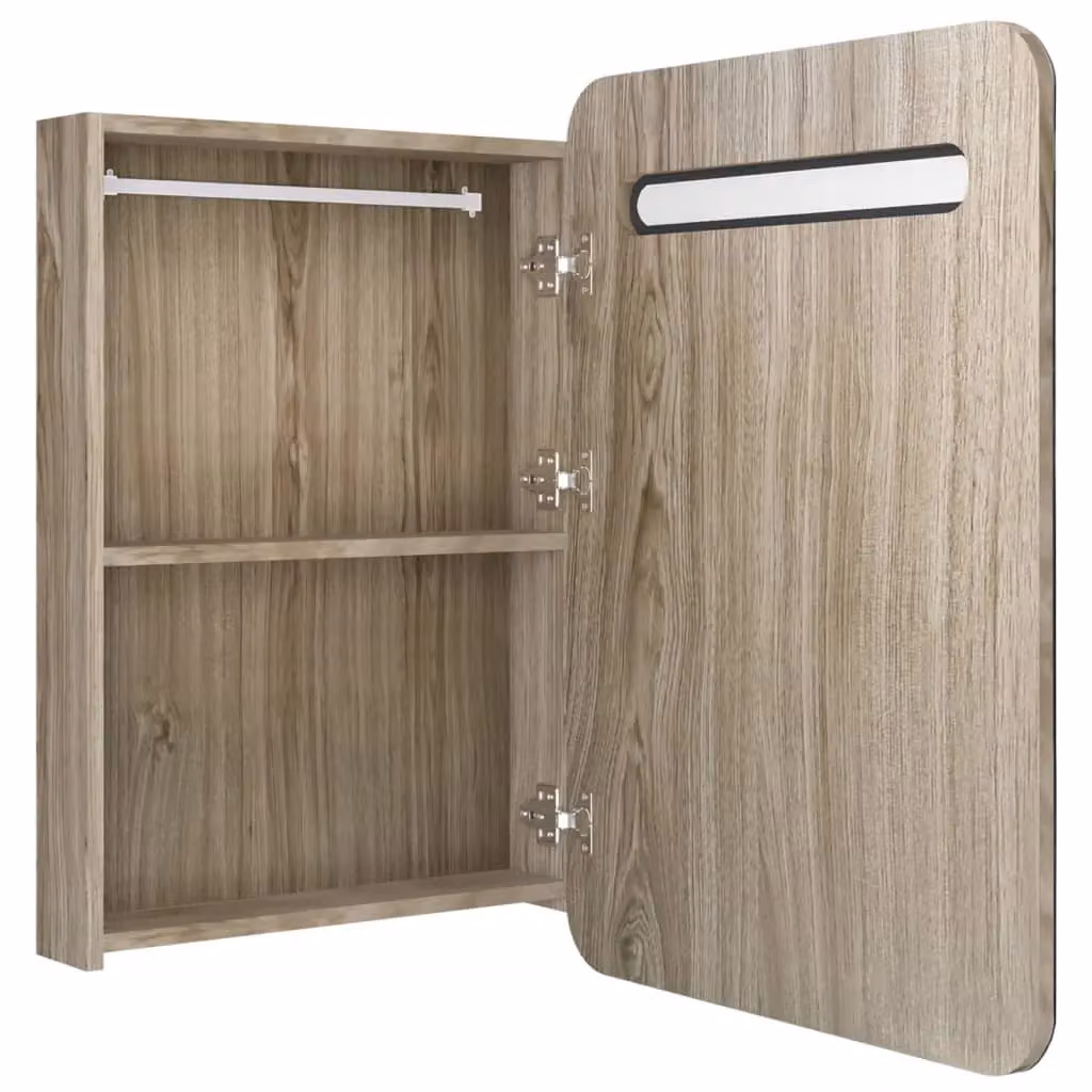 Berkfield Home LED Bathroom Mirror Cabinet in Brown Oak, W/D/H: 60 x 11 x 80 cm – 3