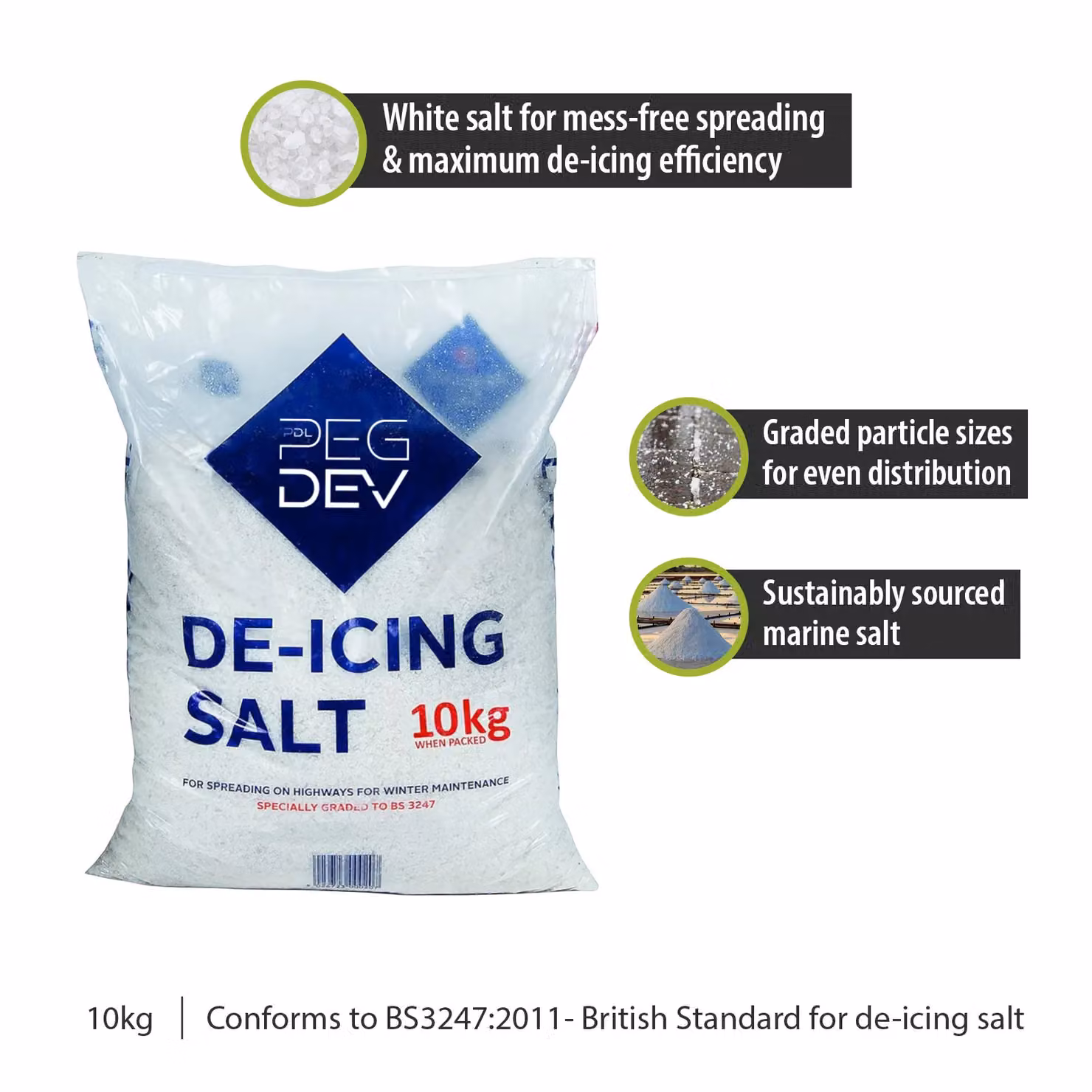 Pegdev Premium White De-Icing Rock Salt, 20kg – 2