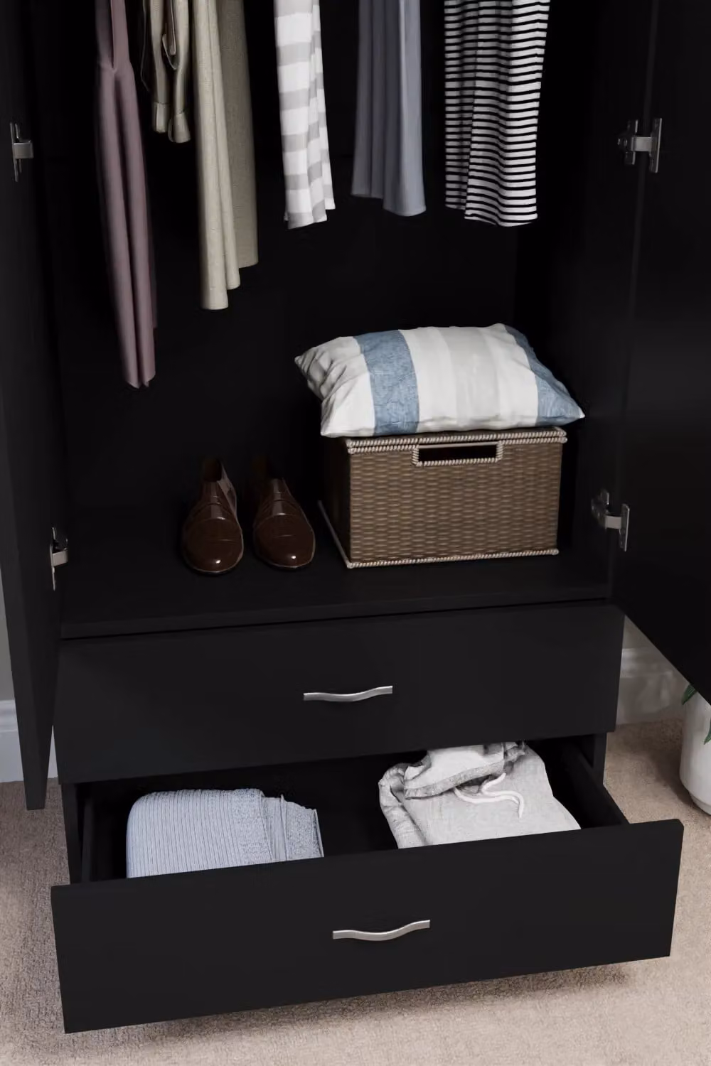 Home Discount Vida Designs Riano Modern 2 Door 2 Drawer Wardrobe in Matt Black – 6