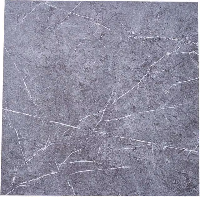 H&O Direct 24-Piece Dark Grey Marble Texture Self-Adhesive Square PVC Flooring Tiles, 5m² Pack