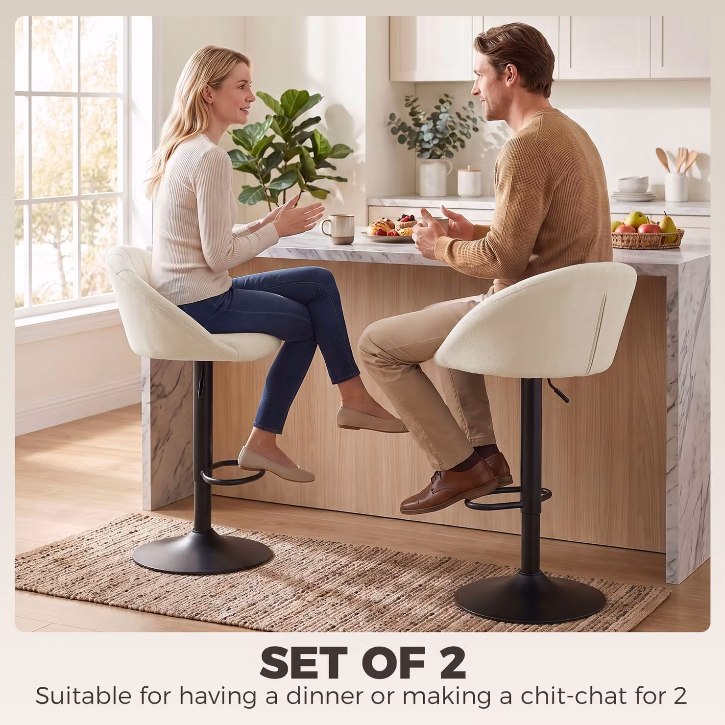 HOMCOM Modern White Velvet Swivel Counter Stool with Backrest – 3