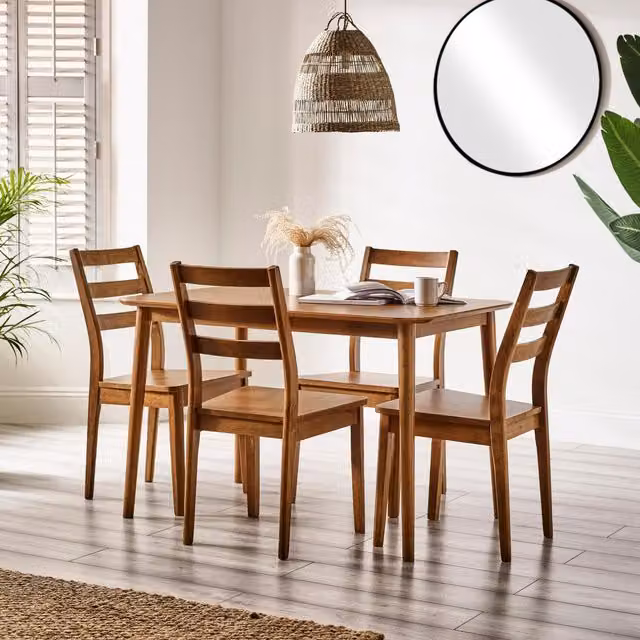 FurnitureboxUK Lynton Small Walnut Colour Wooden Dining Table and 4 Dining Chairs Set