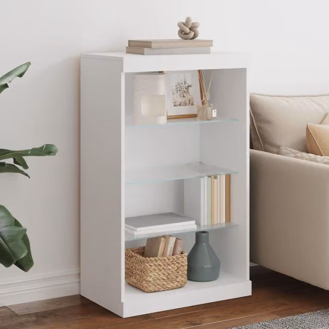 Berkfield Home Modern White Sideboard with Integrated LED Lights, W/D/H: 60.5 x 37 x 100 cm