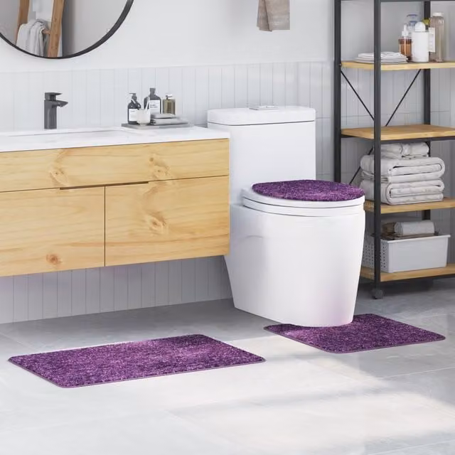 Berkfield Home 3 Piece Non-Slip Purple Microfibre Bath Mat Set – 1
