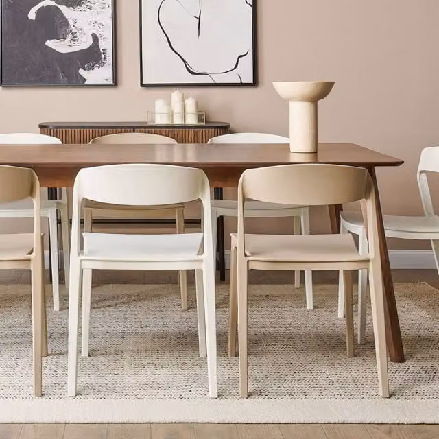 Wyld and Coco Beige Stackable Armless Dining Chairs, Set of 2