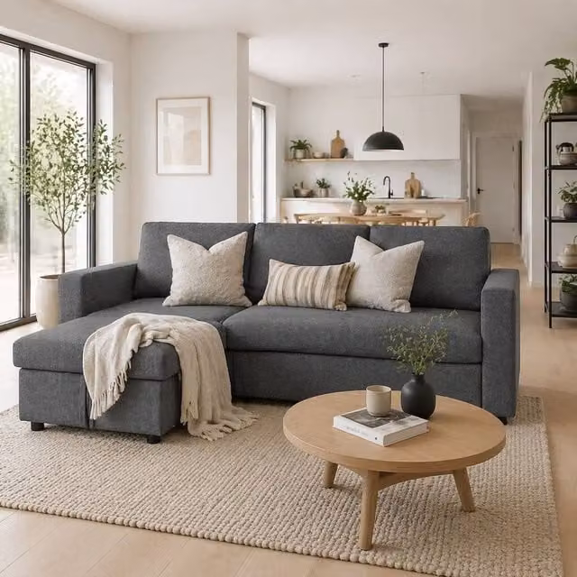 Wyld Haus Kesosu 3 Seater Sofa Bed in Dark Grey with Reversible Chaise and Built-in Storage